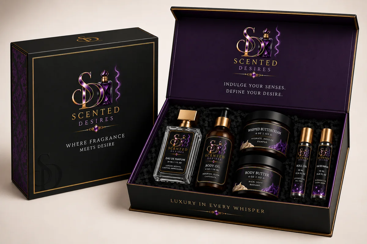 Scented Desires fragrance gift box and layered body products